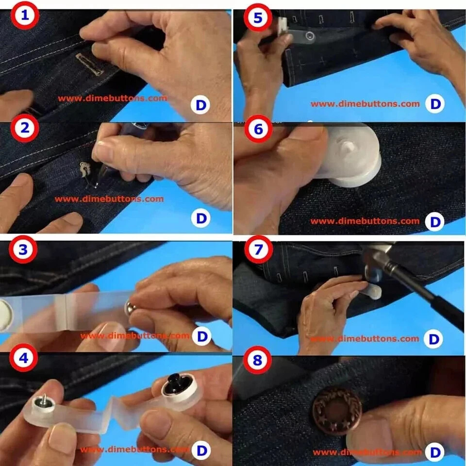 17mm brass jean tack buttons CT. 6 w/Tool - Replacement button for Levis!