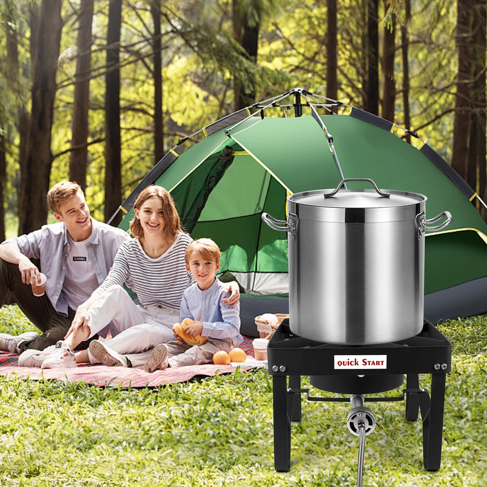 200K BTU Propane Burner, Heavy-Duty Outdoor Stove, Adjustable 0-20PSI Regulator