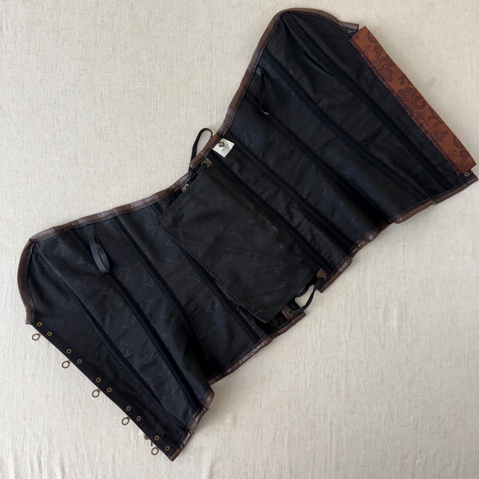 Steampunk Corset Brown Damask Faux Leather Hook Eye Small