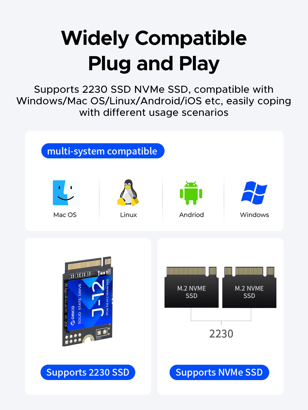 ORICO M.2 NVMe 2230 SSD Enclosure USB C Type-C 10Gbps Phone 15 Pro/Pro Max US