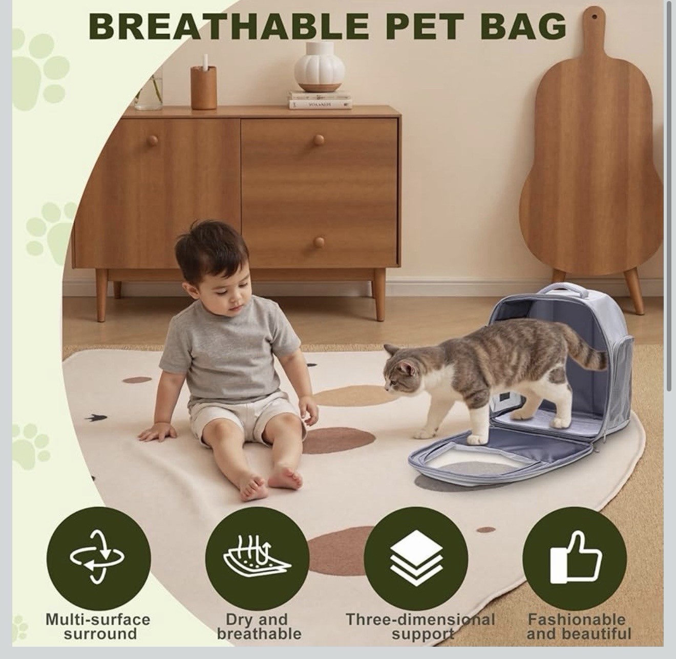 Cat Carrier Backpack, Spacious Breathable Cat Carrying Bag with Three Openings