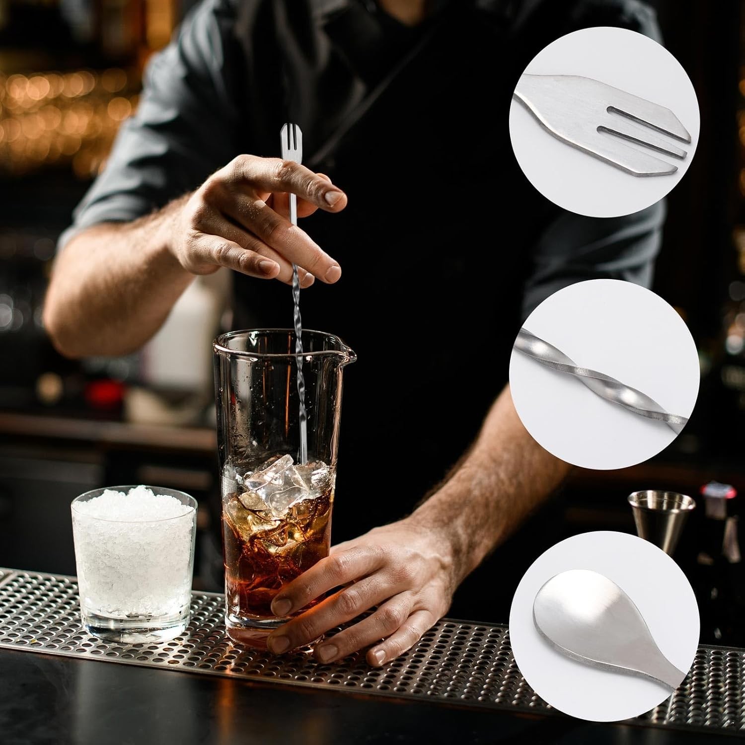 Muddlers for Cocktail Mixing Spoon Set of 10, 9.8 Inch 304 Silver