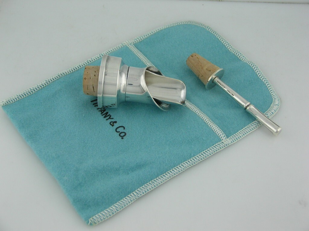 TIFFANY & CO Sterling BAMBOO Wine Bottle Stopper & Spout / Pourer w/ Box