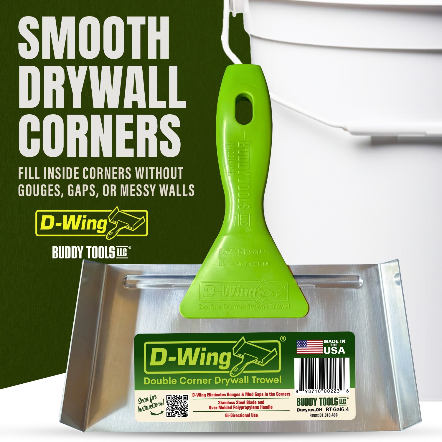 Buddy Tools D-Wing Corner Trowel – 7.5” Stainless Steel for Inside Corners - NEW