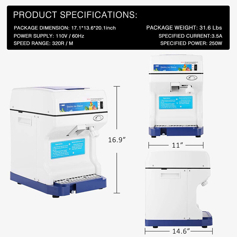Electric Ice Crusher Shaver Shaving Snow Cone Maker Machine 265lbs/hr Commercia
