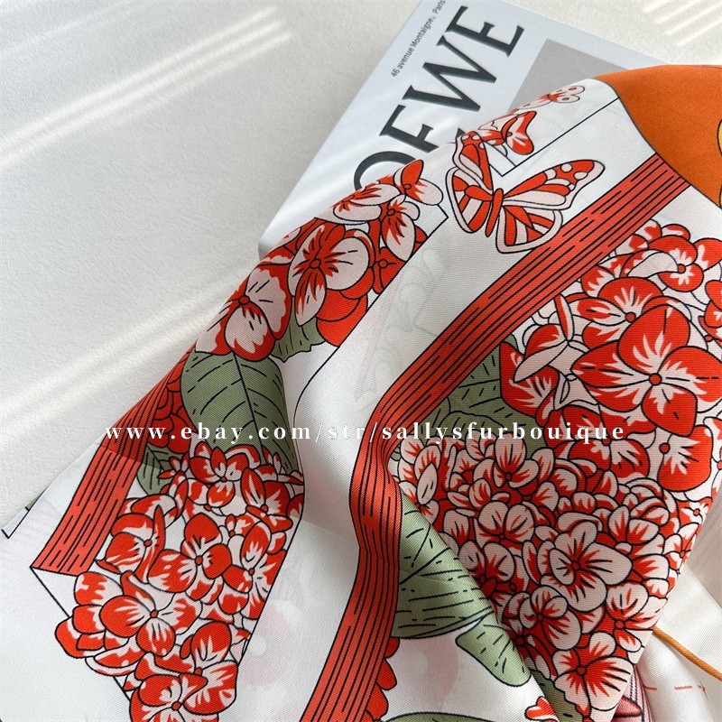 Sallys 100% Twill Silk Large Wrap Scarf Stole Boats Print Square Shawl 135cm