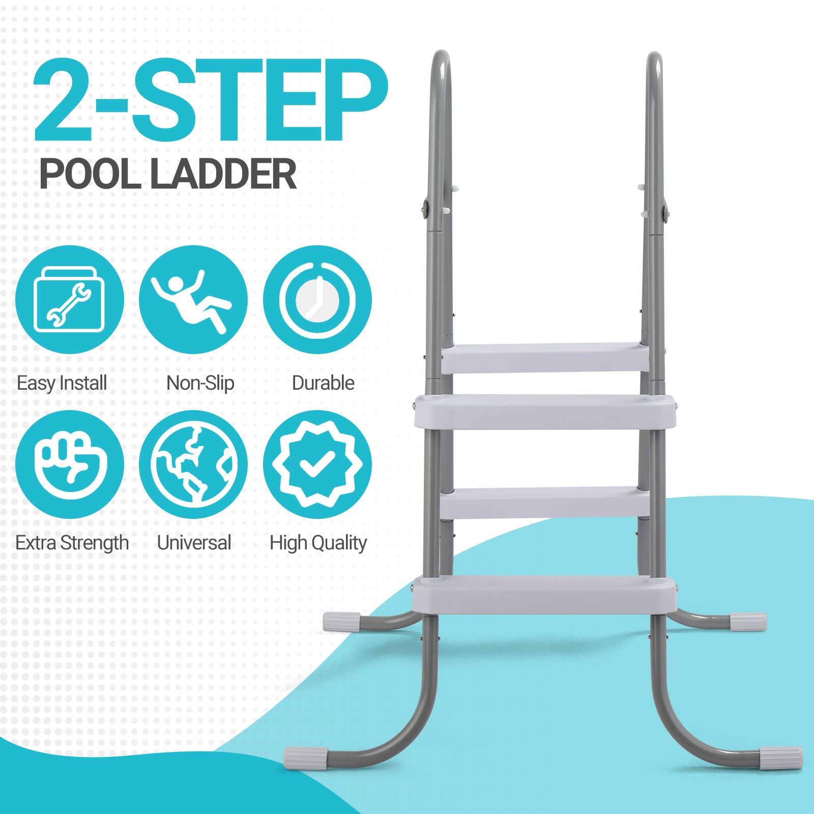 2 Steps 33in Pool Ladder Iron Grey Frame + White Steps