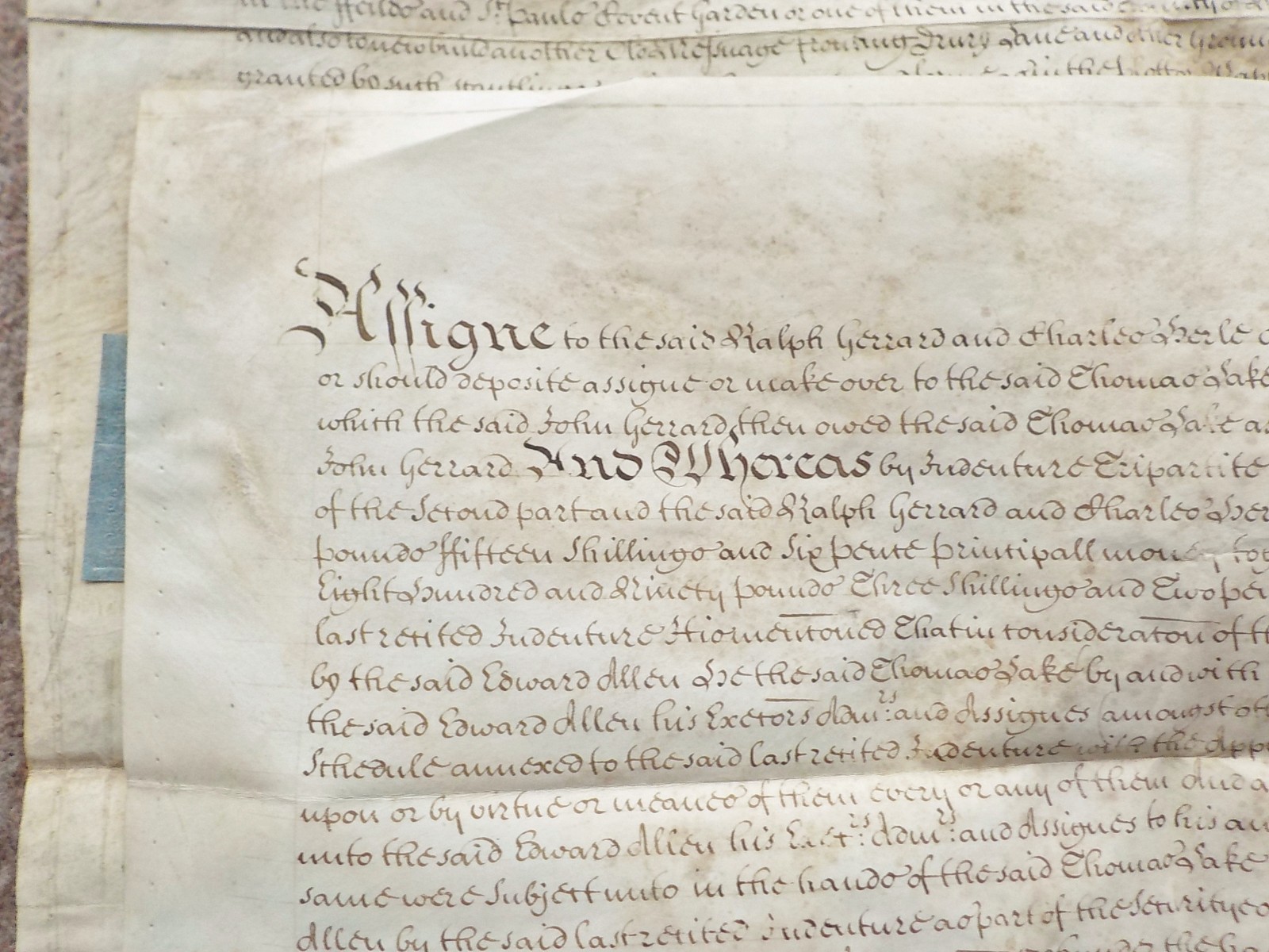 1709 London Covent Garden Drury Lane Vellum Deed Indenture + extra Document