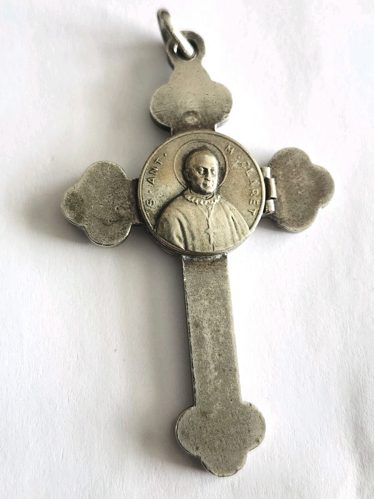 Antique Silver St. Anthony M. Claret Catholic Reliquary Relic Crucifix