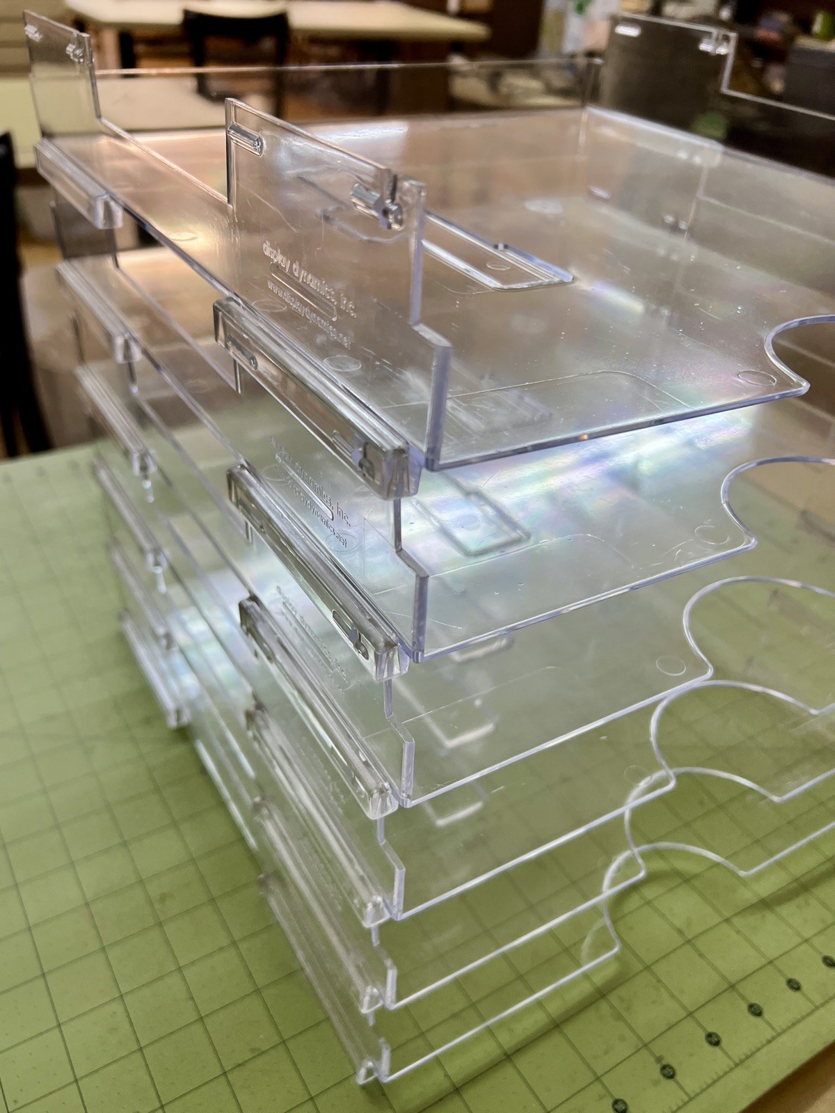 Display Dynamics 6 Clear Acrylic Stackable 12.5x13.25x2 Paper Tray Organization