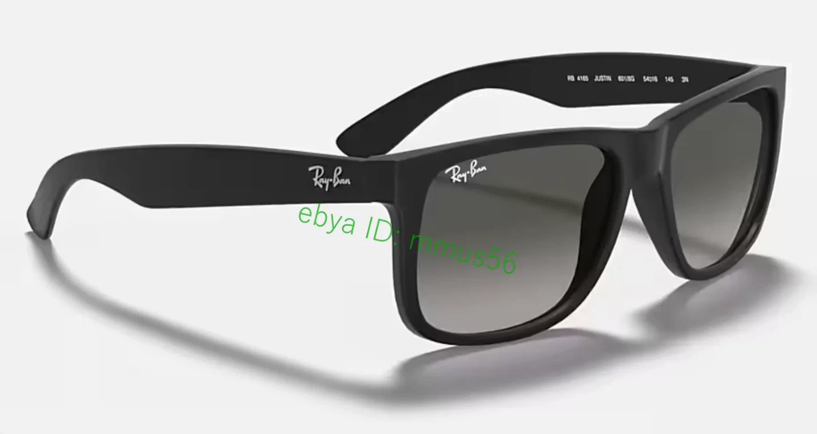 Ray-Ban JUSTIN RB4165 601/8G Sunglasses Dark Grey Matte Rubber Black 54mm