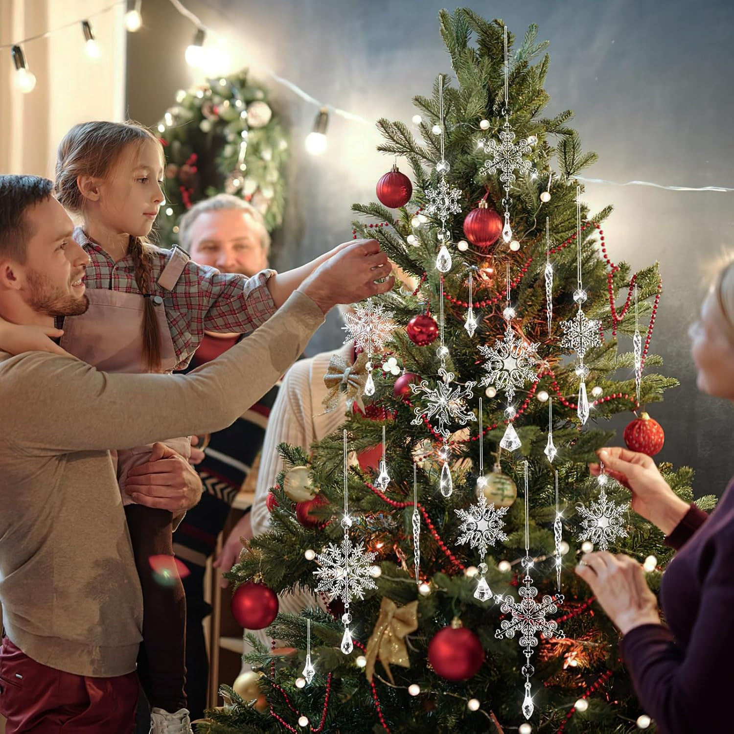 16Pcs Crystal Snowflake Christmas Tree Ornaments - Festive Holiday Decor