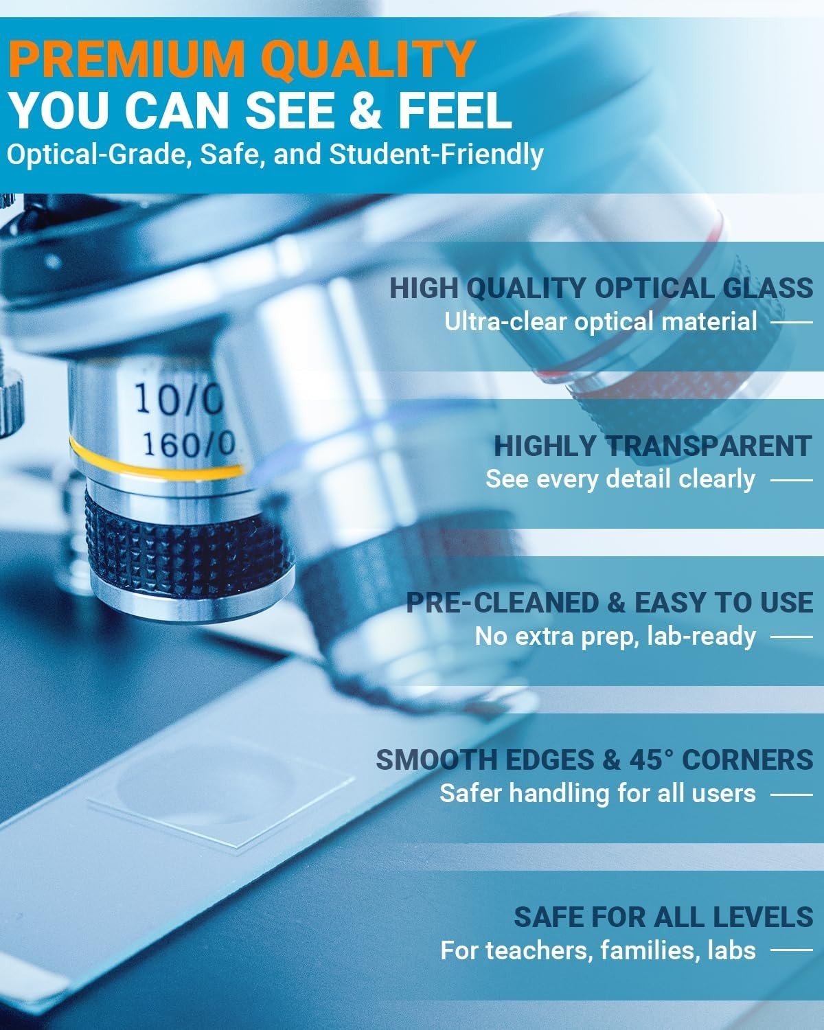 Microscope Slides and Covers Kit – 50 Blank Pre-Cleaned Glass Slides for Microsc