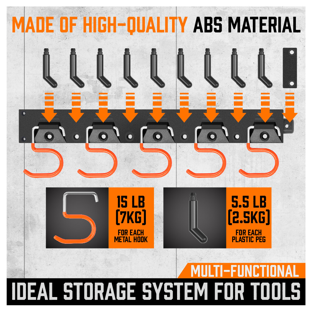 64 Inch Garage Tool Organizer Wall Mount Hooks Adjustable Storage Holders Garden
