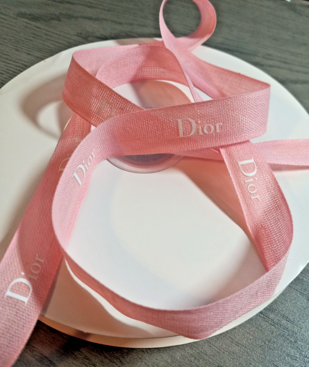 CHRISTIAN DIOR 3/8" Delicate Pink Gift Ribbon with White Lettering 2 yards