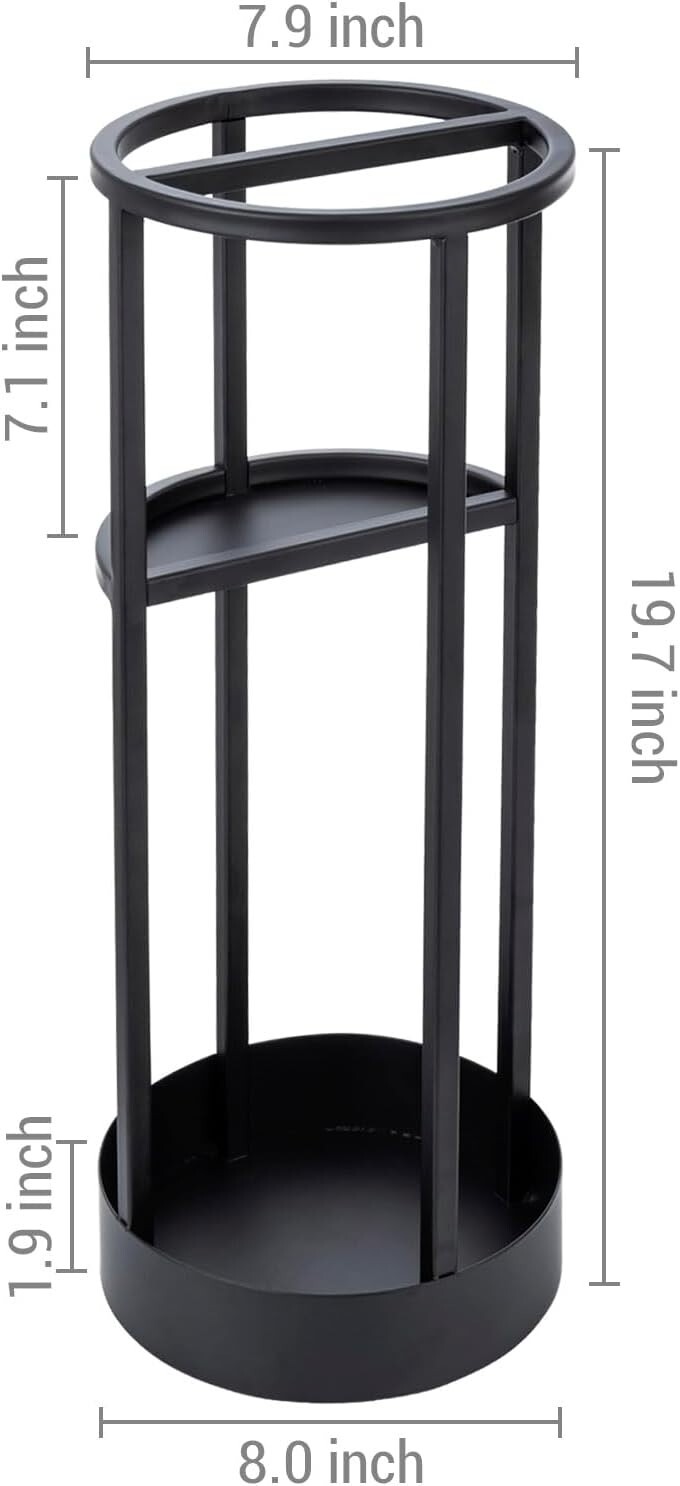 Round Black Metal Freestanding Entryway Umbrella Storage Stand, Umbrella Stand