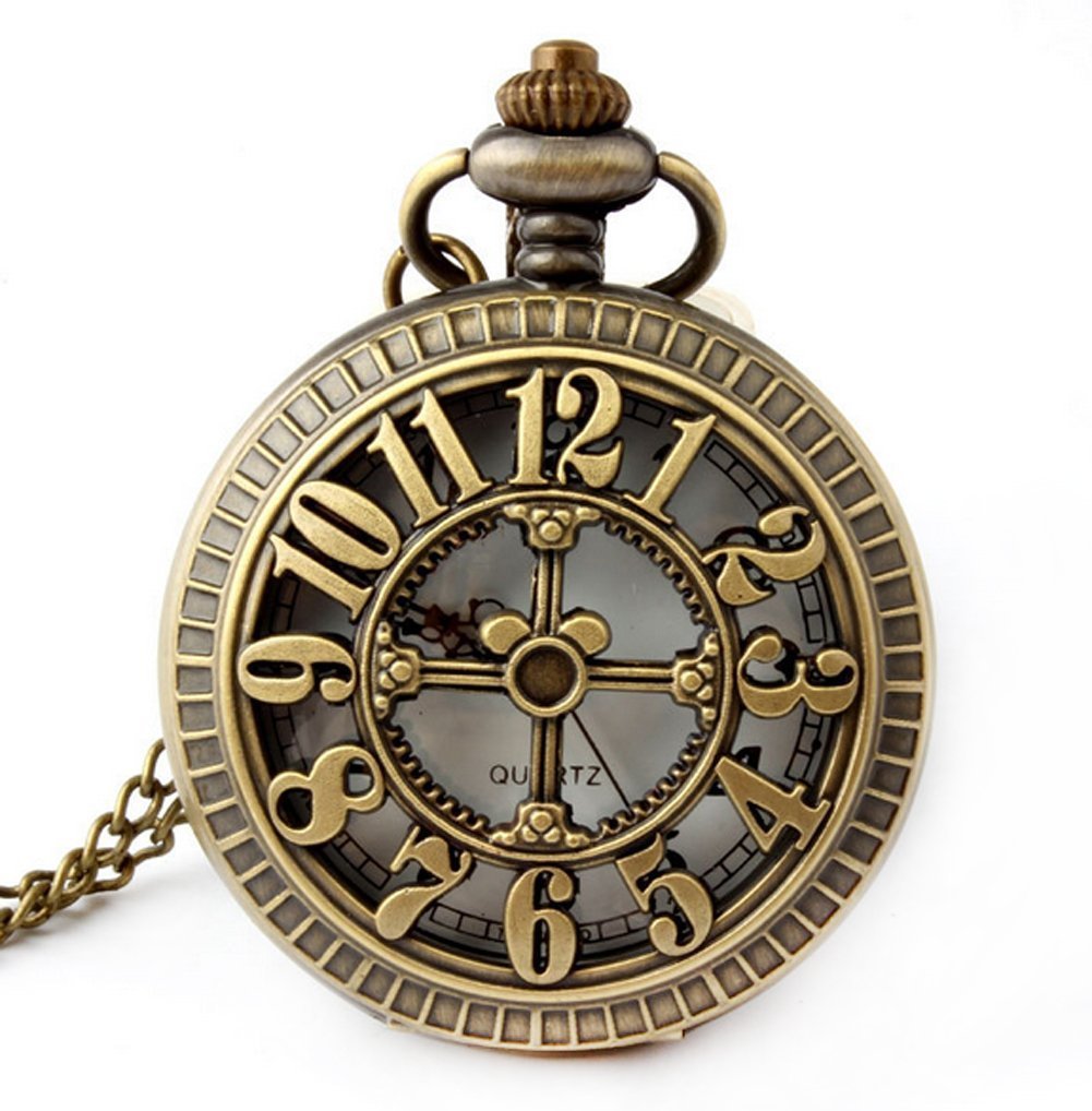 Retro Antique Bronze Skull Shaped Pocket Watch with 31 Inches Full Round Pocket