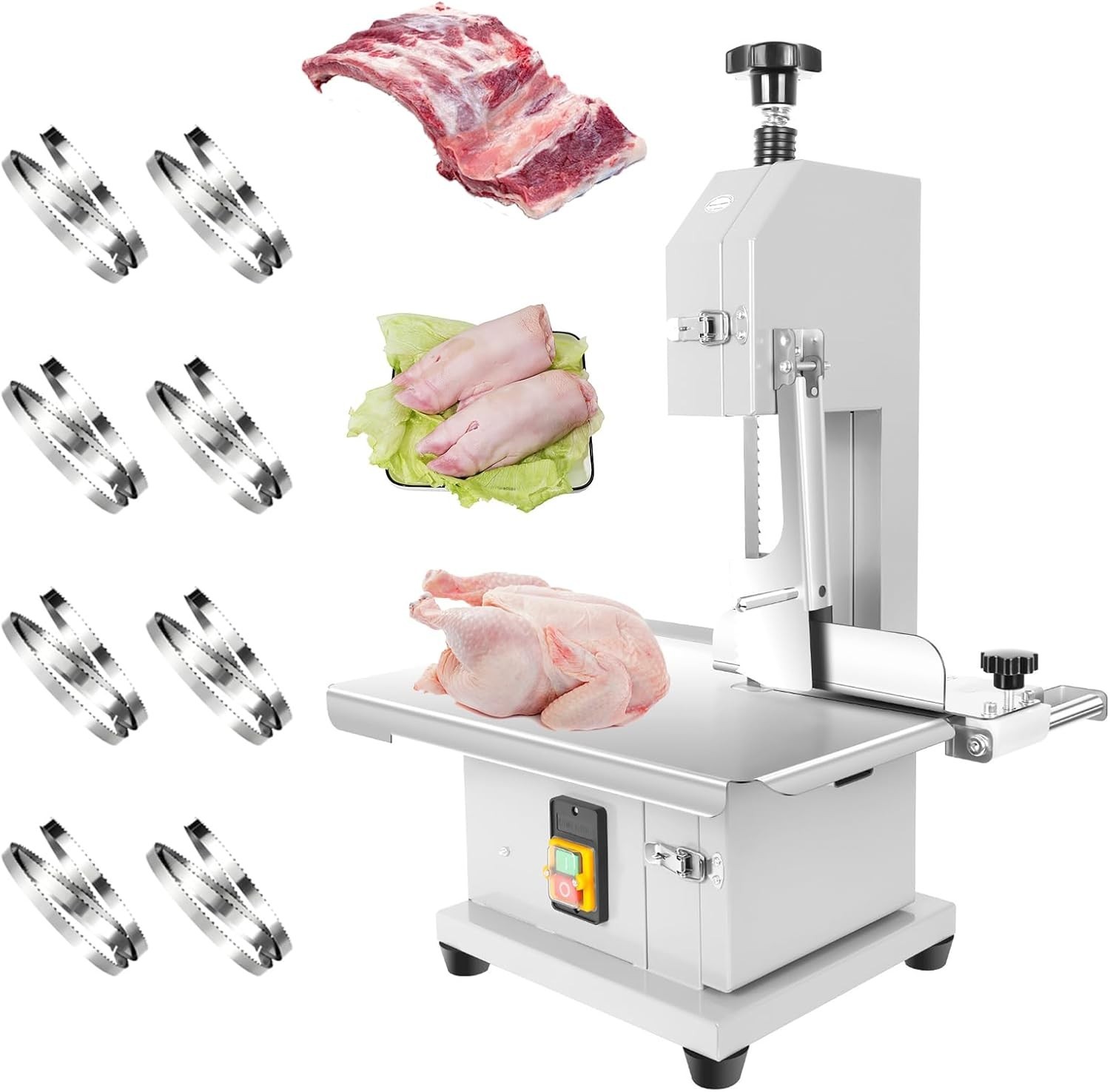 1000/1500W Electric Meat Bone Bandsaw Machine w/8 Blades Frozen Cutter for Beef