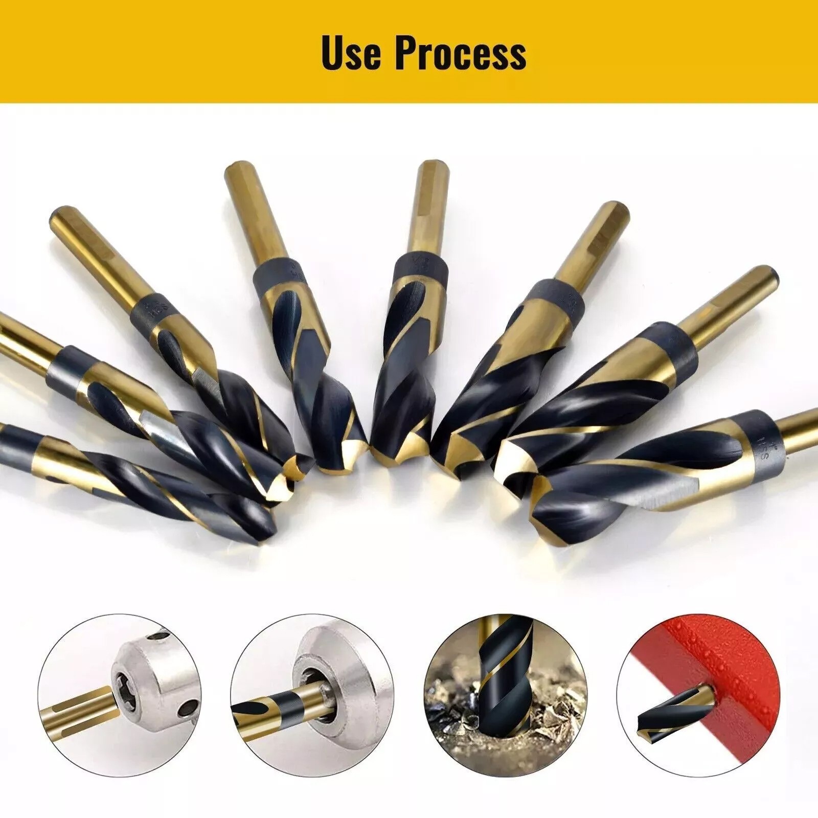 8pc HSS Cobalt Silver & Deming Drill Bits Set, Large Size 9/16" to 1", Reduced 1