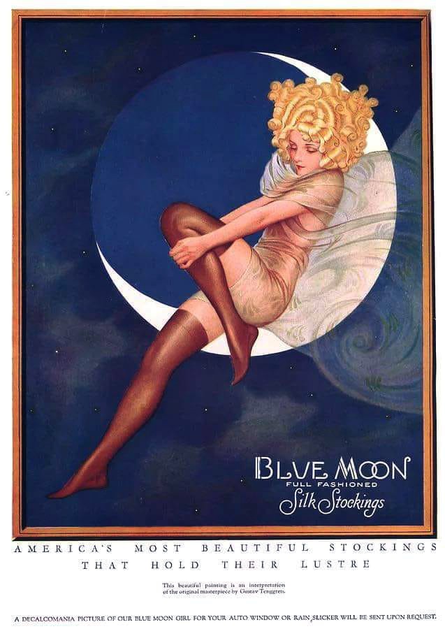 🌙 Blue Moon Silk Stockings Vintage Ad Poster - 24x36”