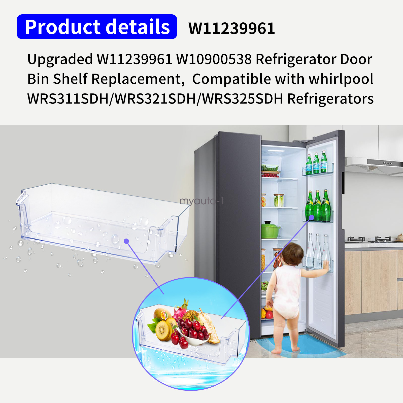 W11239961 Refrigerator Door bin Fits whirlpool refrigerator door WRS321SDHZ08