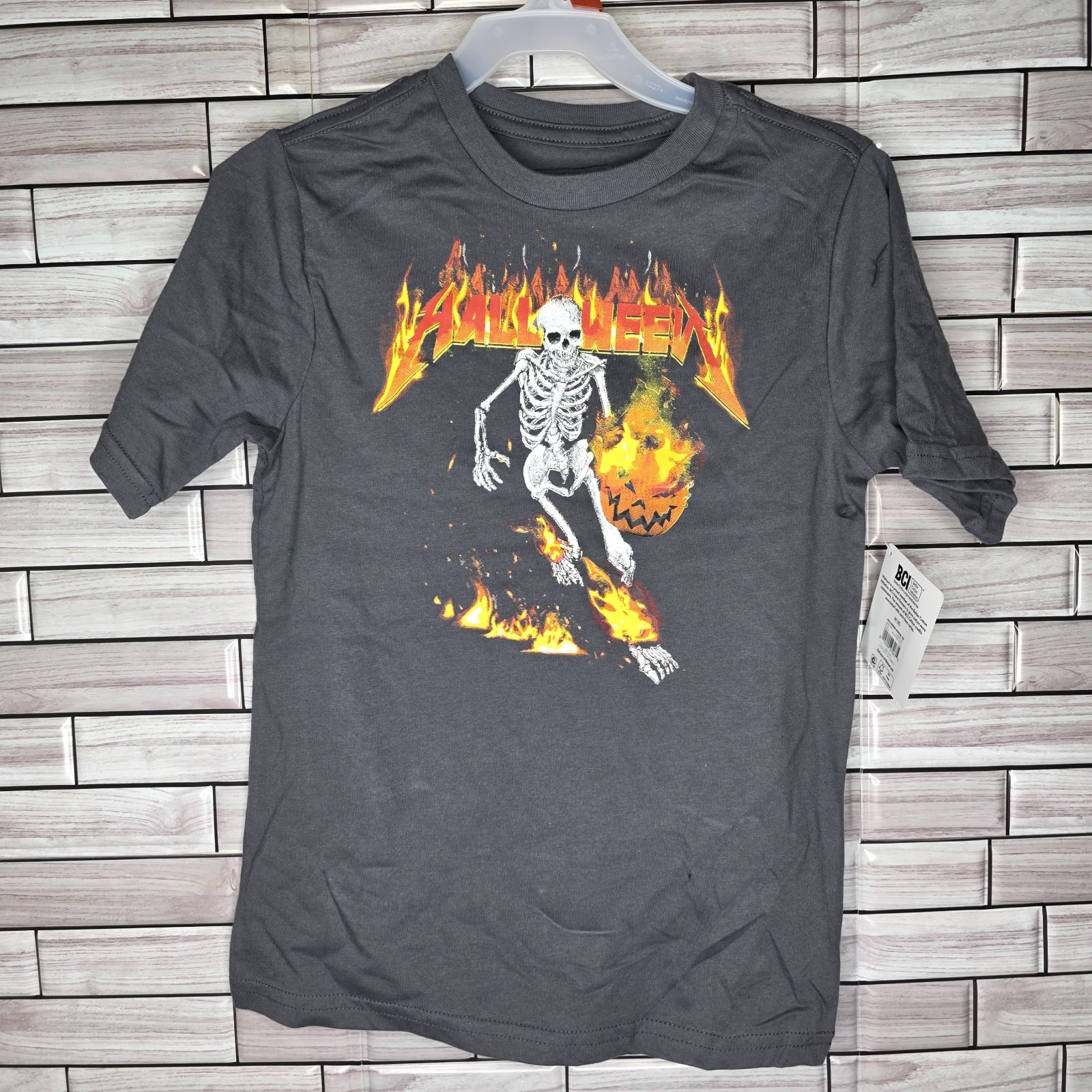 New Lot Of 2 Boys Short Sleeve Halloween T-Shirt Medium 8 Top Black Grey Shirt