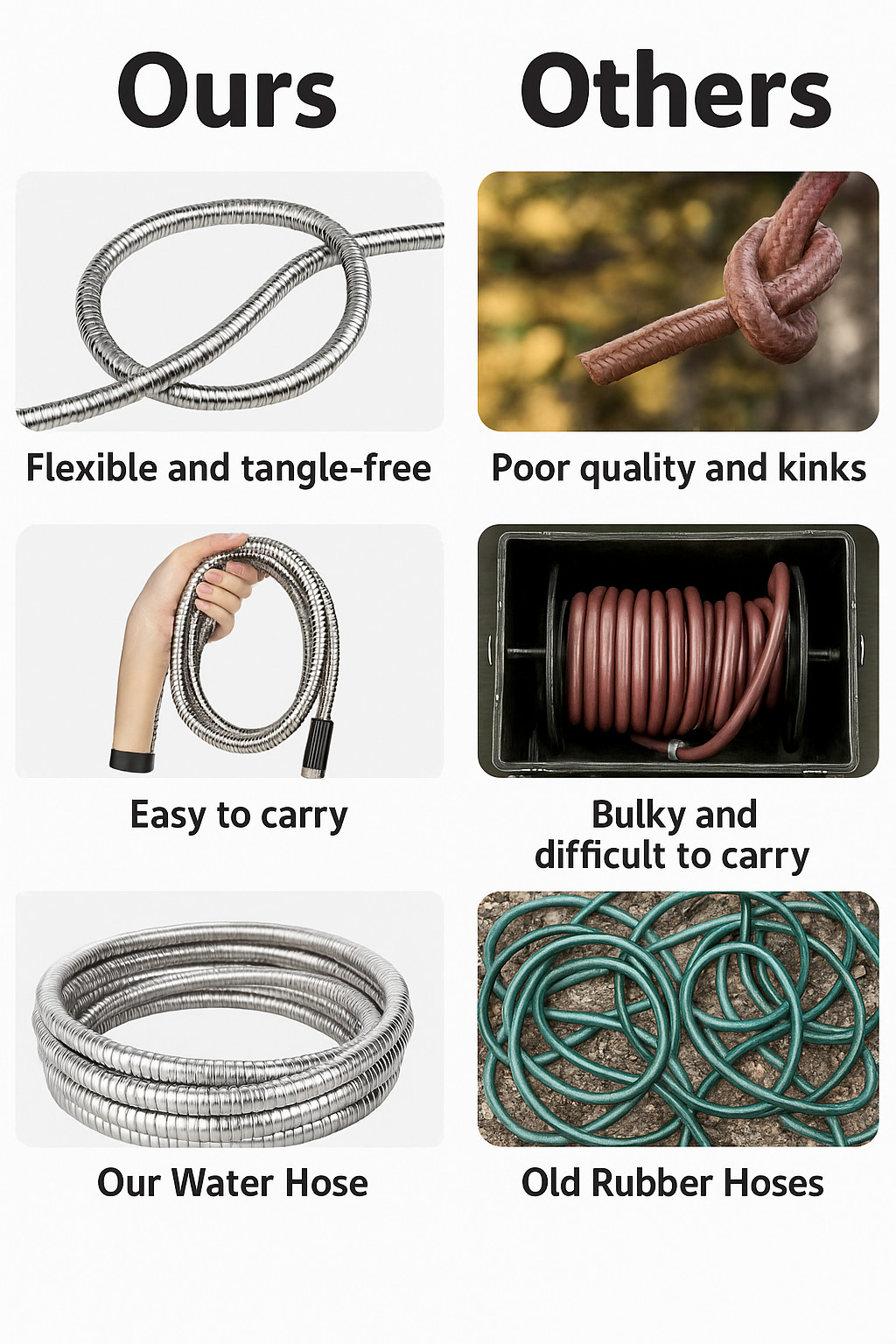 Stainless Steel Metal Garden Water Hose Pipe Flexible Lightweight 25/50/75/100FT