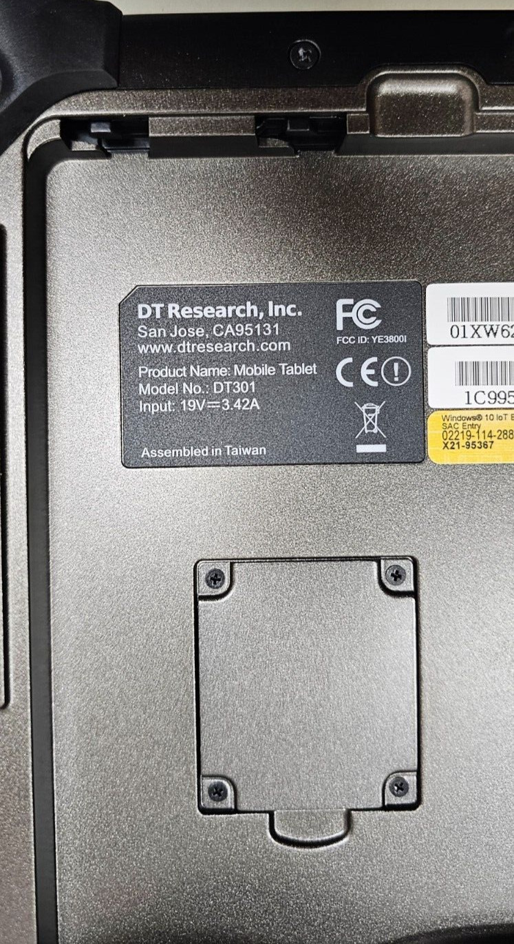 NIB DT Research 301XC-X-496A Rugged Tablet 10.1" IP65, Win10, WiFi/BT/LTE, 810G