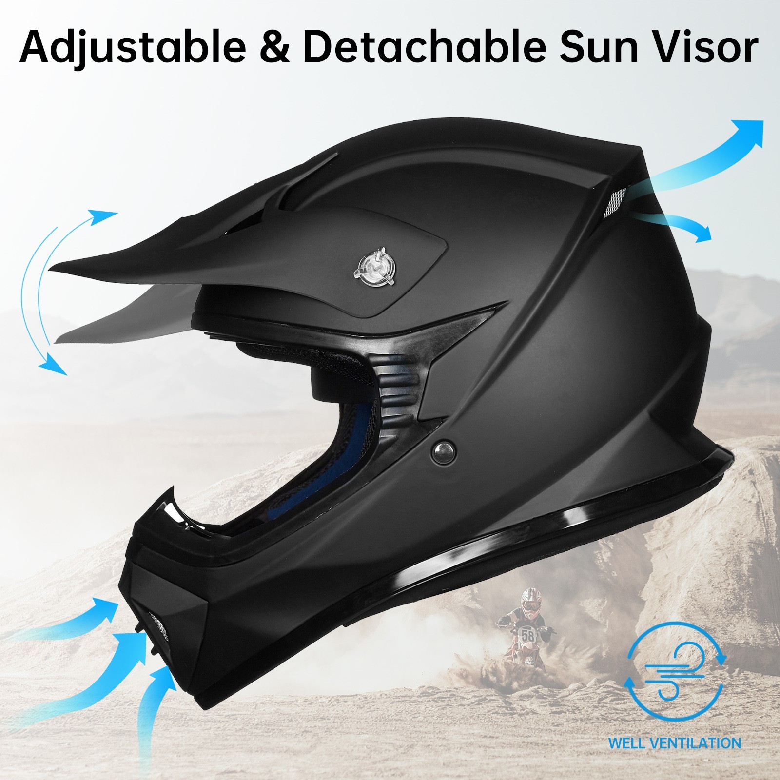 ILM Refurbished Black Adult ATV Motocross Motorcycle Helmet Off-road DOT 128S