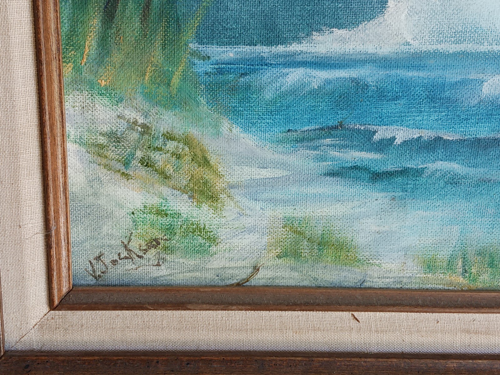 Vintage painting Seascape Beach Ocean signed V. Jackson Exhib. Vancouver, WA