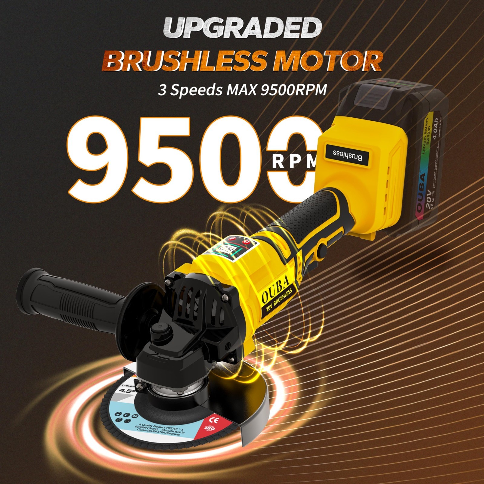Cordless Angle Grinder Compatible Dewalt 20V MAX Battery 4-1/2" to 5" Brushless