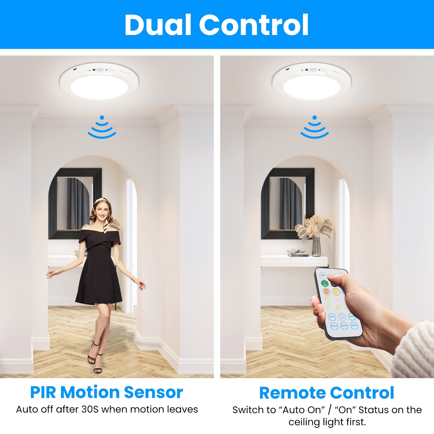 Magnetic Flush Ceiling Light Motion Sensor Dimmable Ceiling Light w/Remote Light