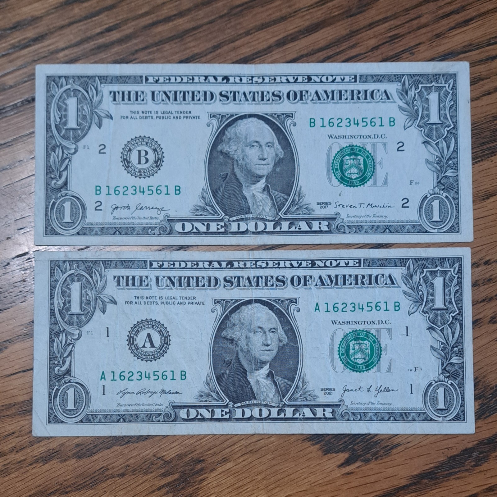 MATCHING $1 & $2DOLLAR NOTES! –SAME SERIALS -