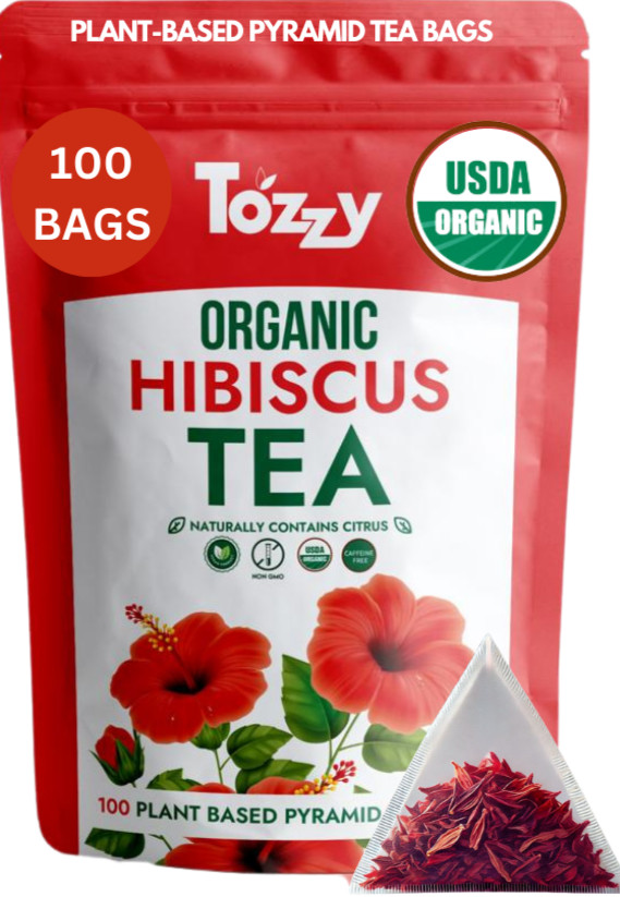 Organic Hibiscus Tea Bags - 100 Count (Plant-Based Pyramid Tea Bags)