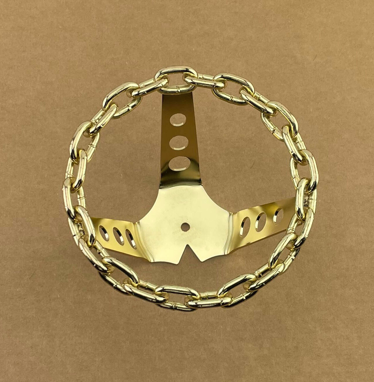 NEW! VINTAGE 5" LONG BICYCLE LOWRIDER STEEL CHAIN STEERING WHEEL IN GOLD.