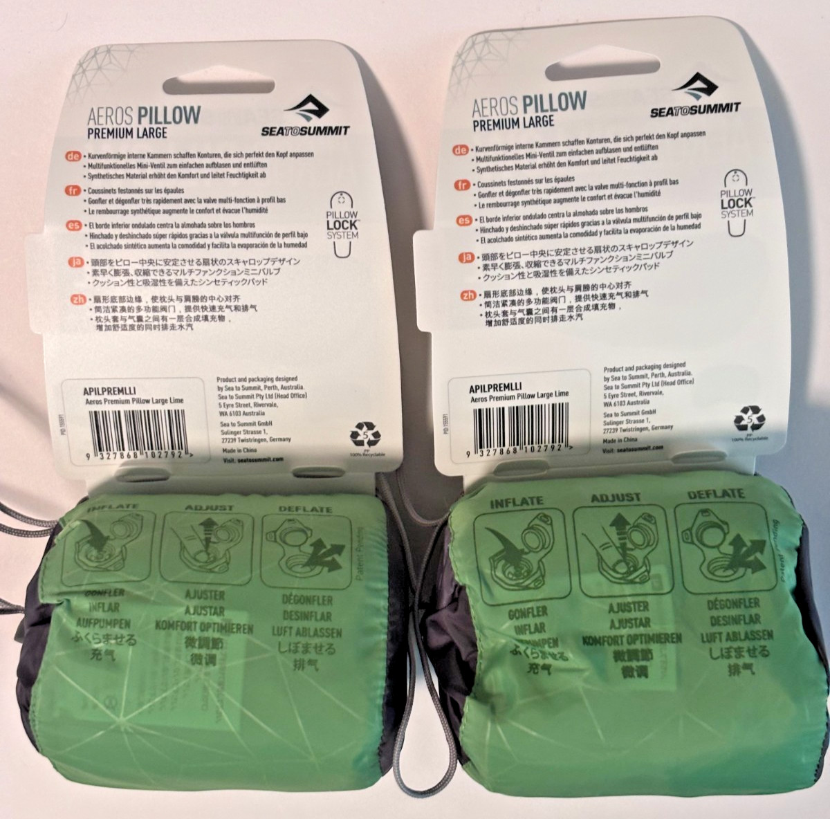 Set Of Two 2x Sea To Summit Premium Aeros Inflatable Air Pillows Large (G) -NEW!