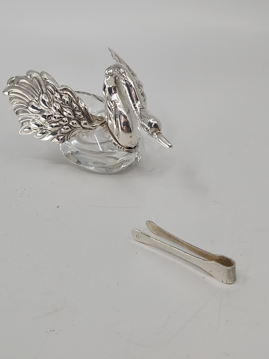 Vintage ALBO 835 Silver Crystal Swan Salt Pepper Cellars Albert Bodemer STAMPED