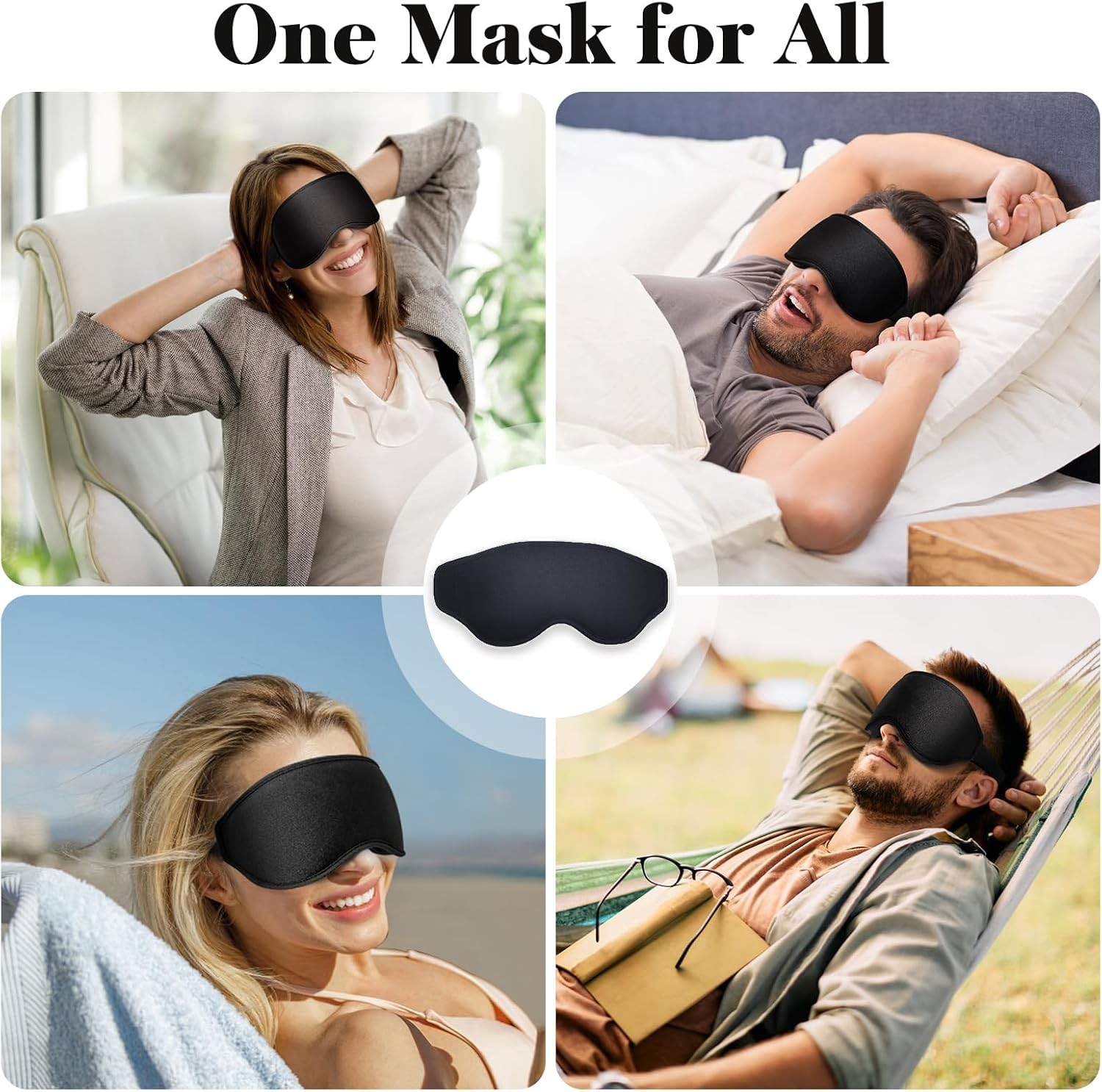 3D Eye Mask Sleep Mask for Men & Women, 100% Pressure-Free & Light Block- Black