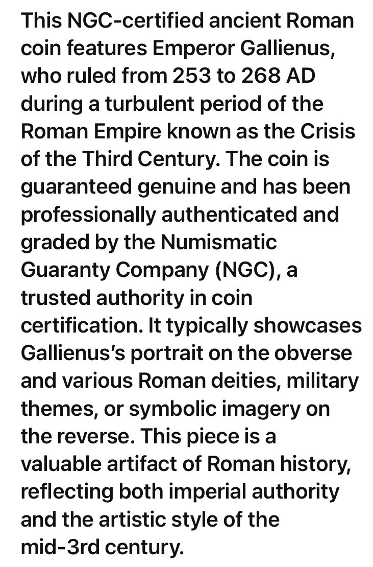 Ancient Roman Coin Emperor Gallienus 253AD-268AD NGC Genuine Double Denarius