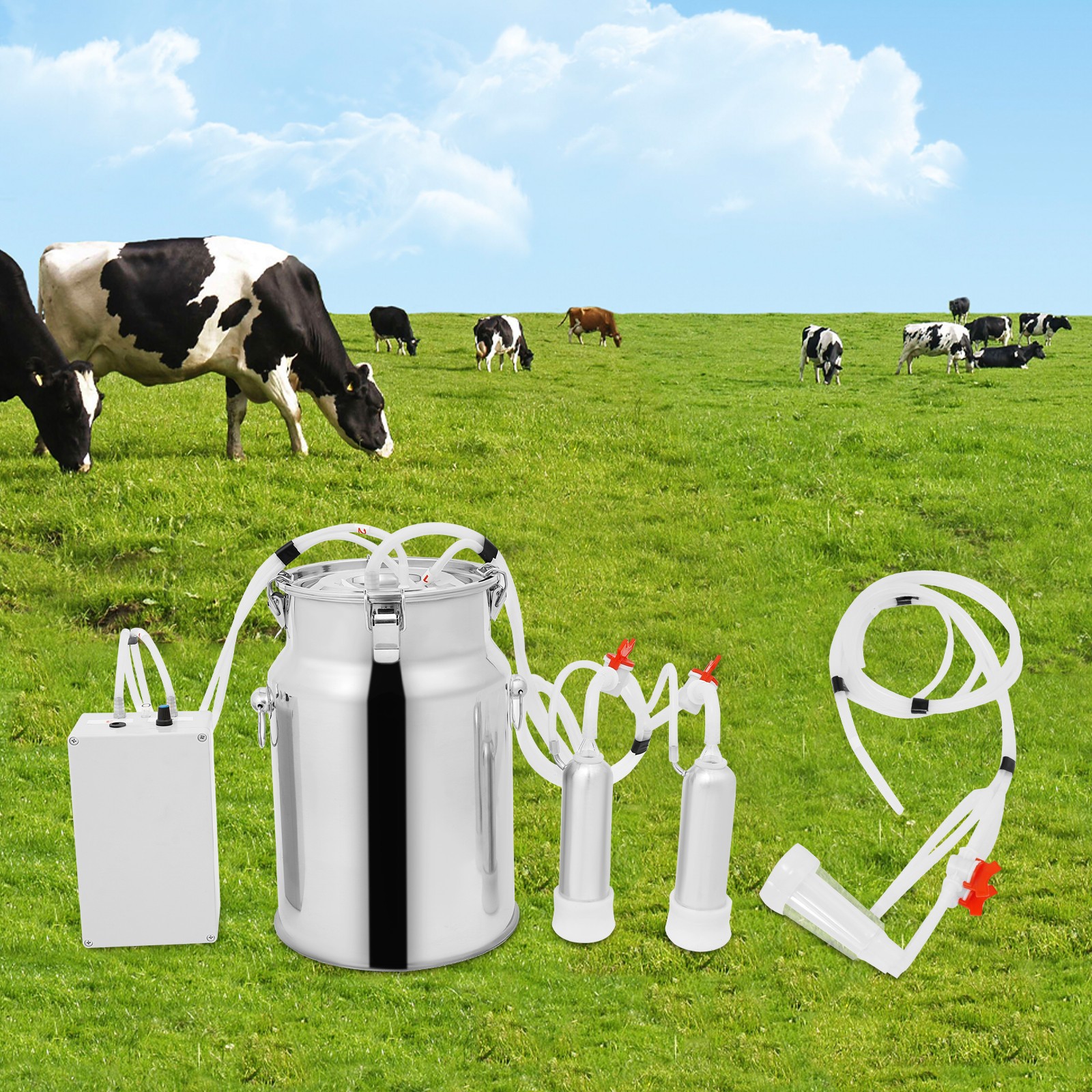 Pulsation Electric Cow Milking Machine Milking Equipment 10L Stainless Steel