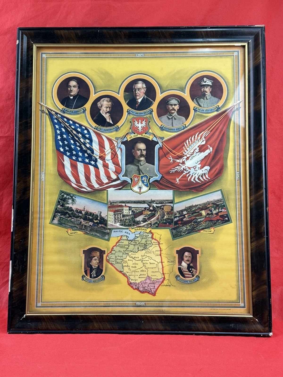 WW1 Era 1919 Dated Polish-American Advertisement Print Woodrow Wilson