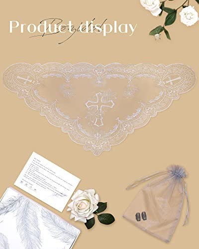 Catholic Mantilla Mass Veil - Triangle Cross Embroidery Church Lace White-1