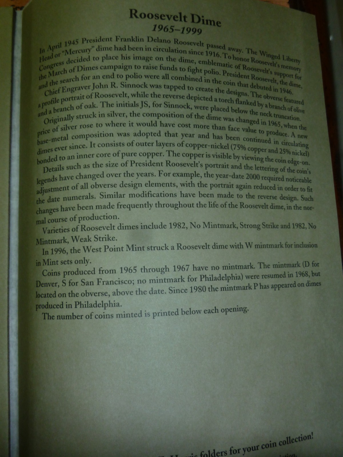 1965 to 1999 Roosevelt Dime Set coins. #F21-65 COMPLETE