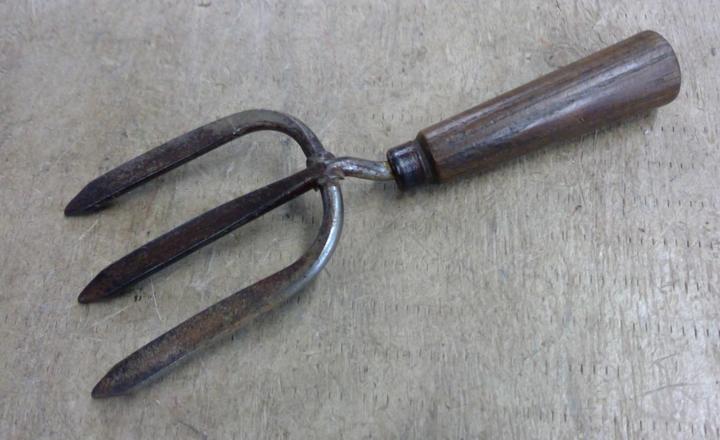 Vintage Hand Cultivator Fork Garden Tool Wood Handle 3 Prong