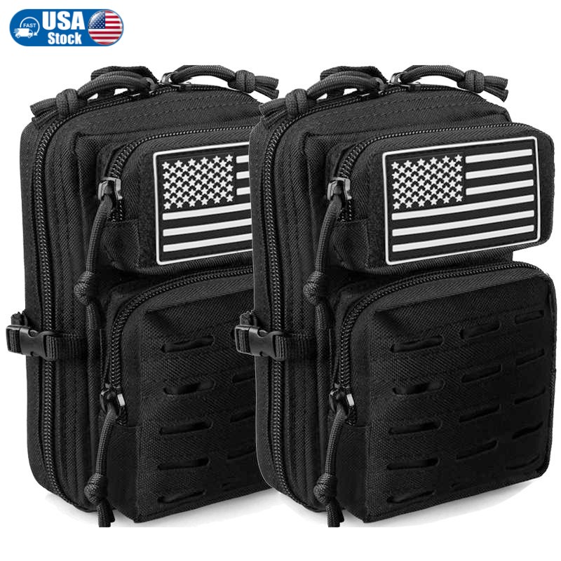 2-Pack Tactical Molle Pouch with Flag EDC Tool Waist Pack