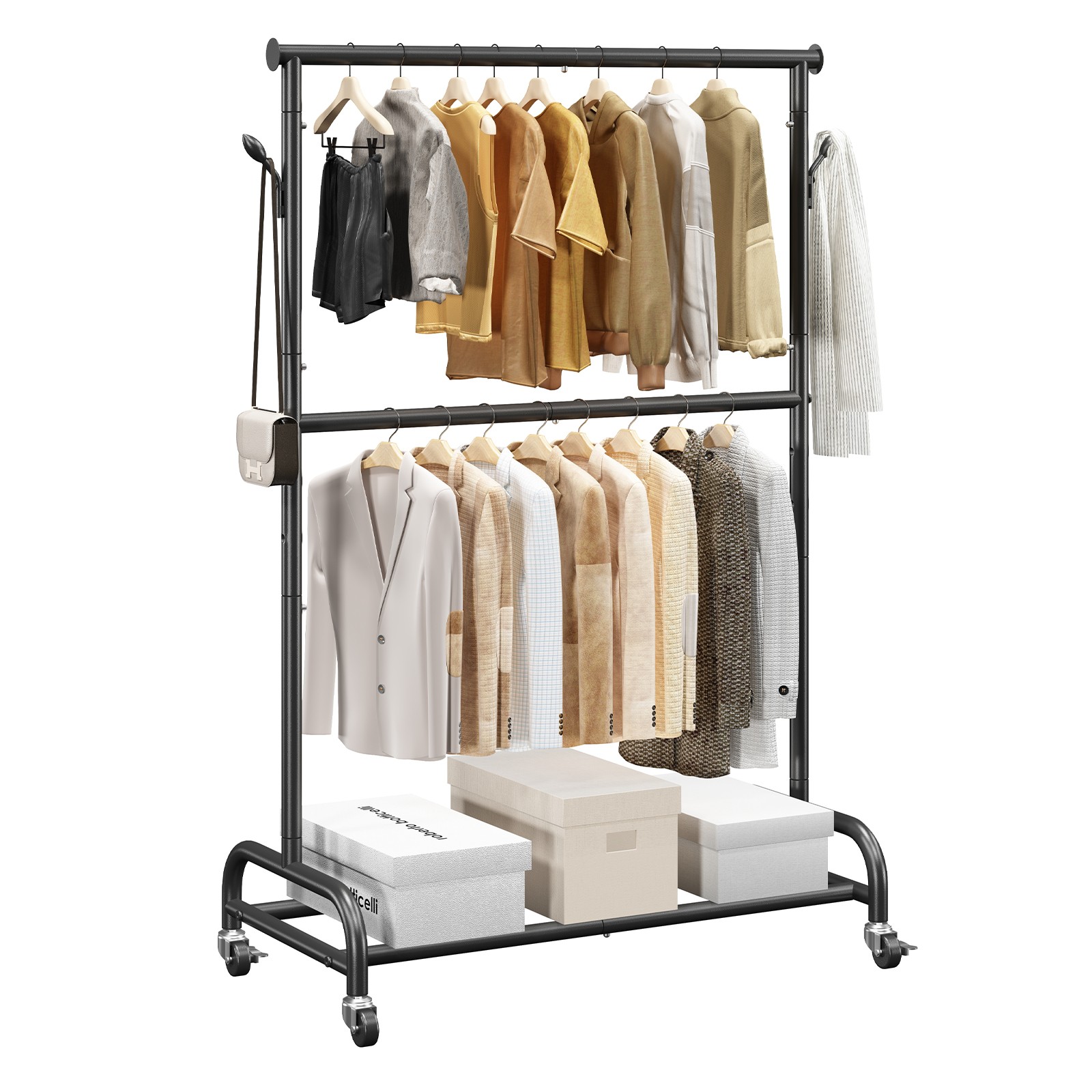 Uimoso Rolling Clothes Garment Rack with Wheels Adjustable Crossbar Side Hooks
