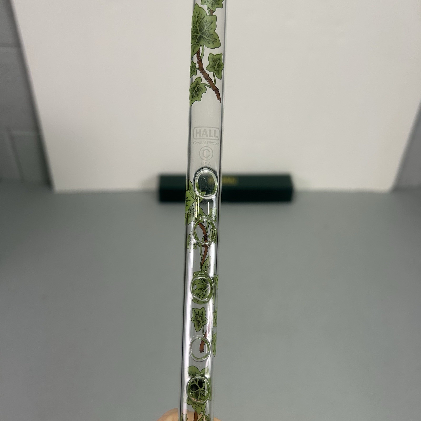 Hall Crystal Flute Piccolo in C Green Ivy With Box Glass Wind Instrument 12.5”