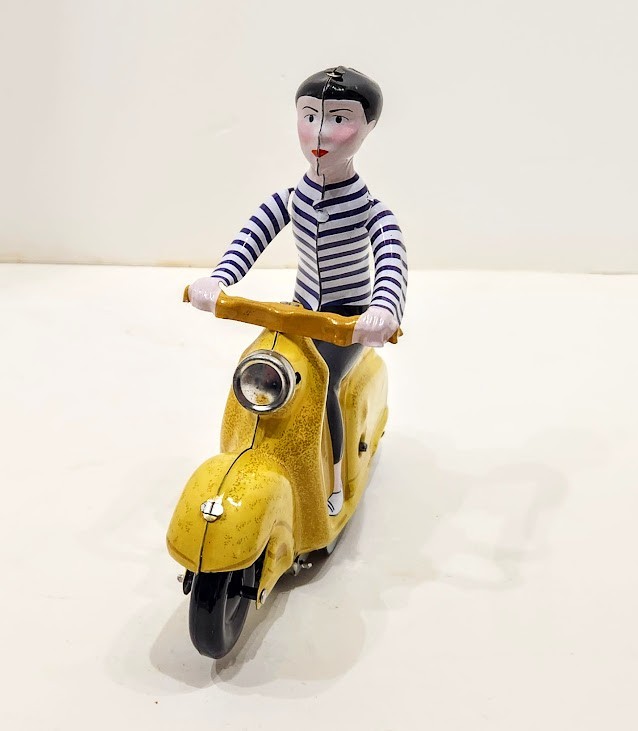 Tin Treasures SCOOTER GIRL Tin Wind-up Girl Riding Bike Toy with Box India