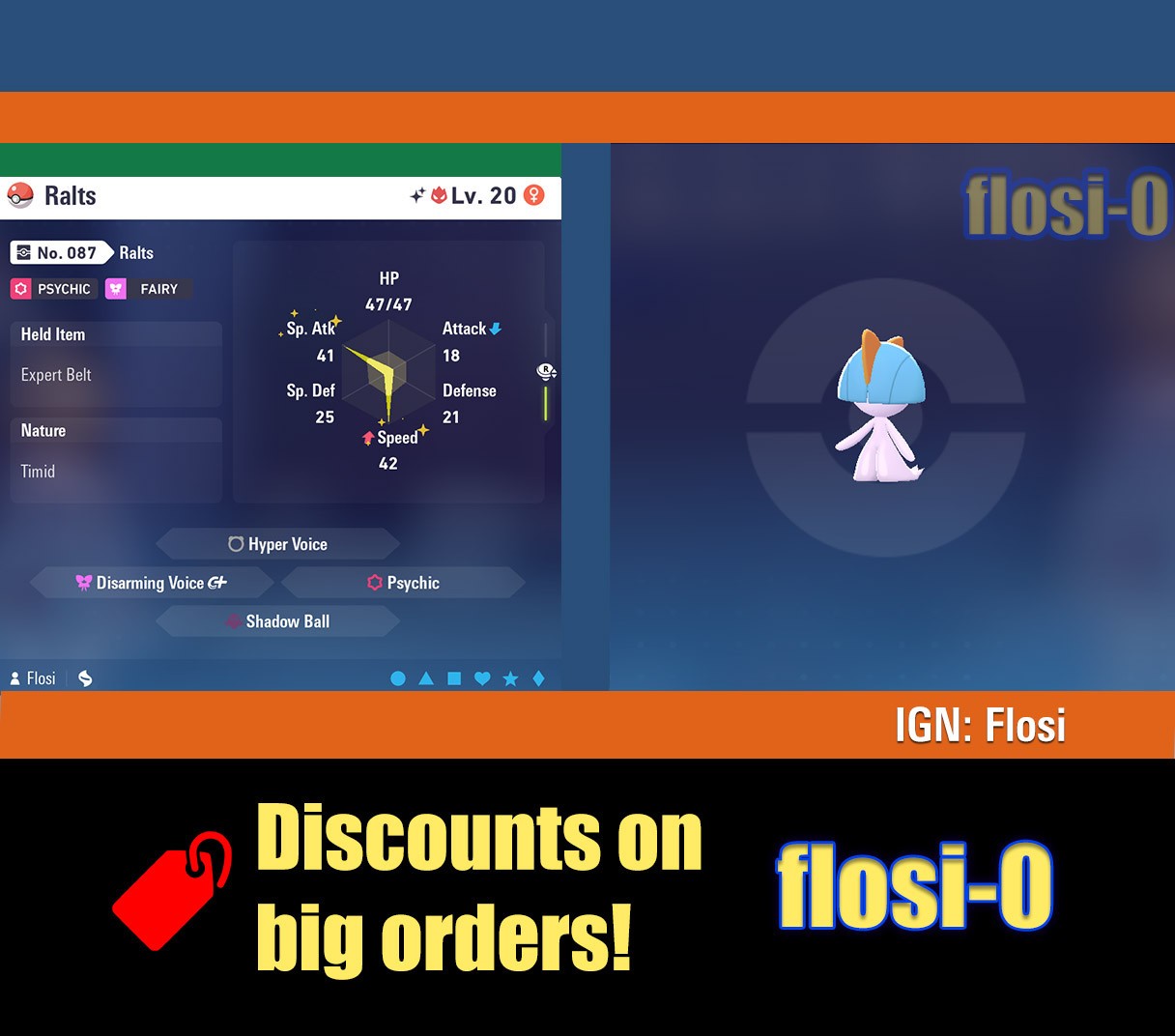 6IV Shiny Ralts Female or Male Pokemon Legends ZA (Legends Z-A)