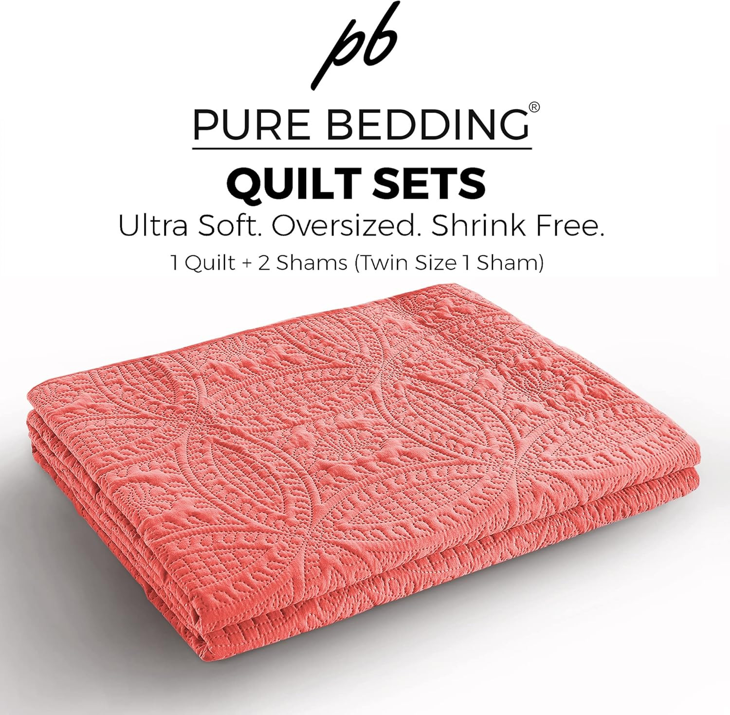 Quilt Set King/Cal King/California King Size Coral - Oversized Bedspread - Soft